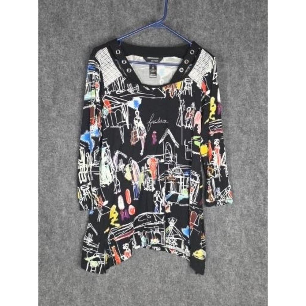 Ali Miles Women's Black Abstract Fashion Print Tunic Top Size M